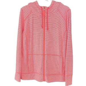 Made for‎ Life Bright Tangerine Striped Women's Large Zip Hoodie